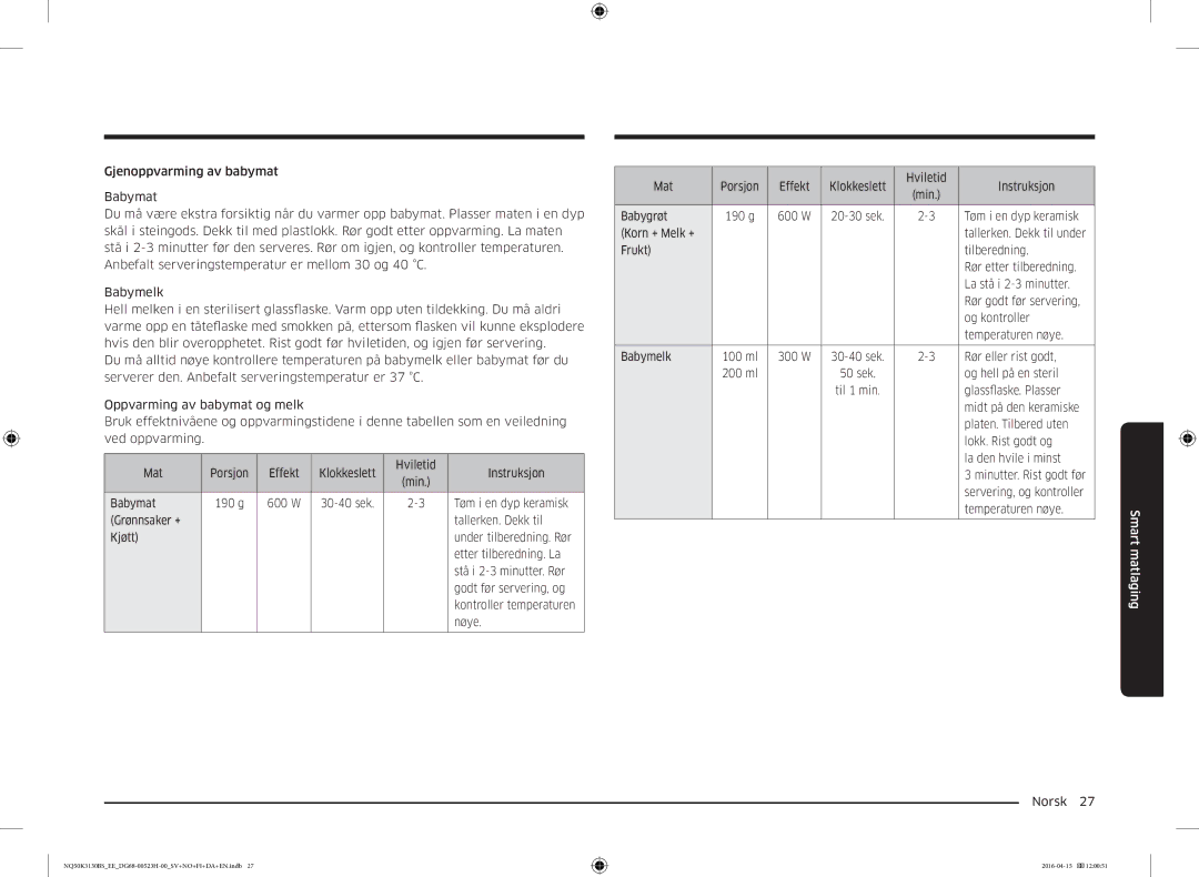 Samsung NQ50K3130BS/EE manual Babygrøt 