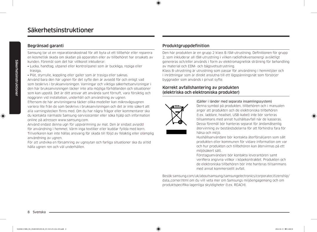 Samsung NQ50K3130BS/EE manual Begränsad garanti, Produktgruppdefinition 