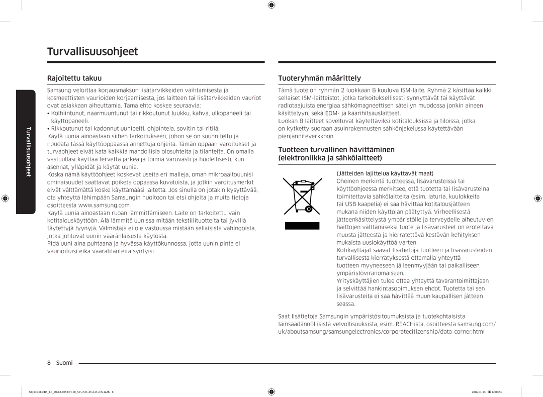 Samsung NQ50K3130BS/EE manual Rajoitettu takuu, Tuoteryhmän määrittely 