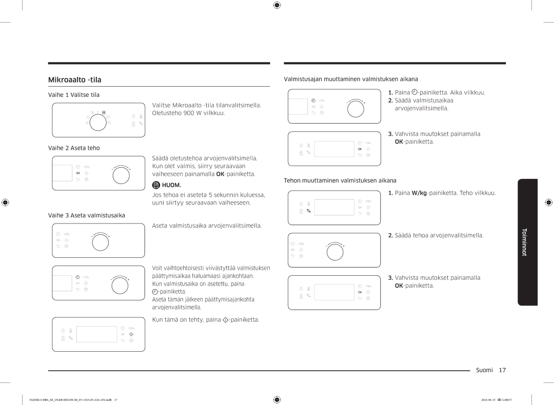 Samsung NQ50K3130BS/EE manual Mikroaalto -tila, Huom 