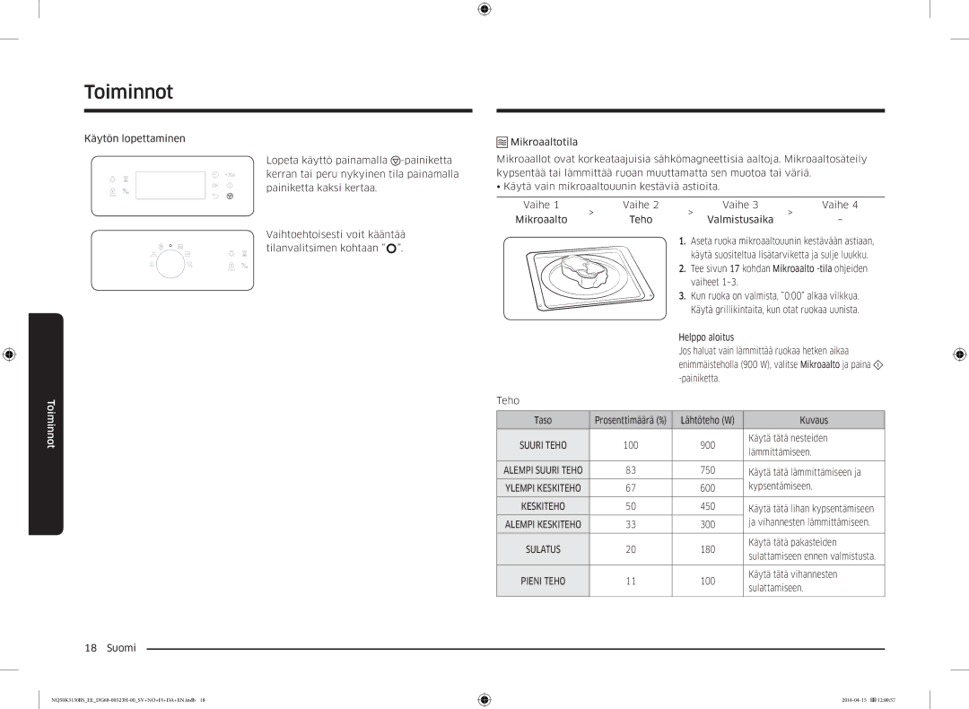 Samsung NQ50K3130BS/EE manual Toiminnot 