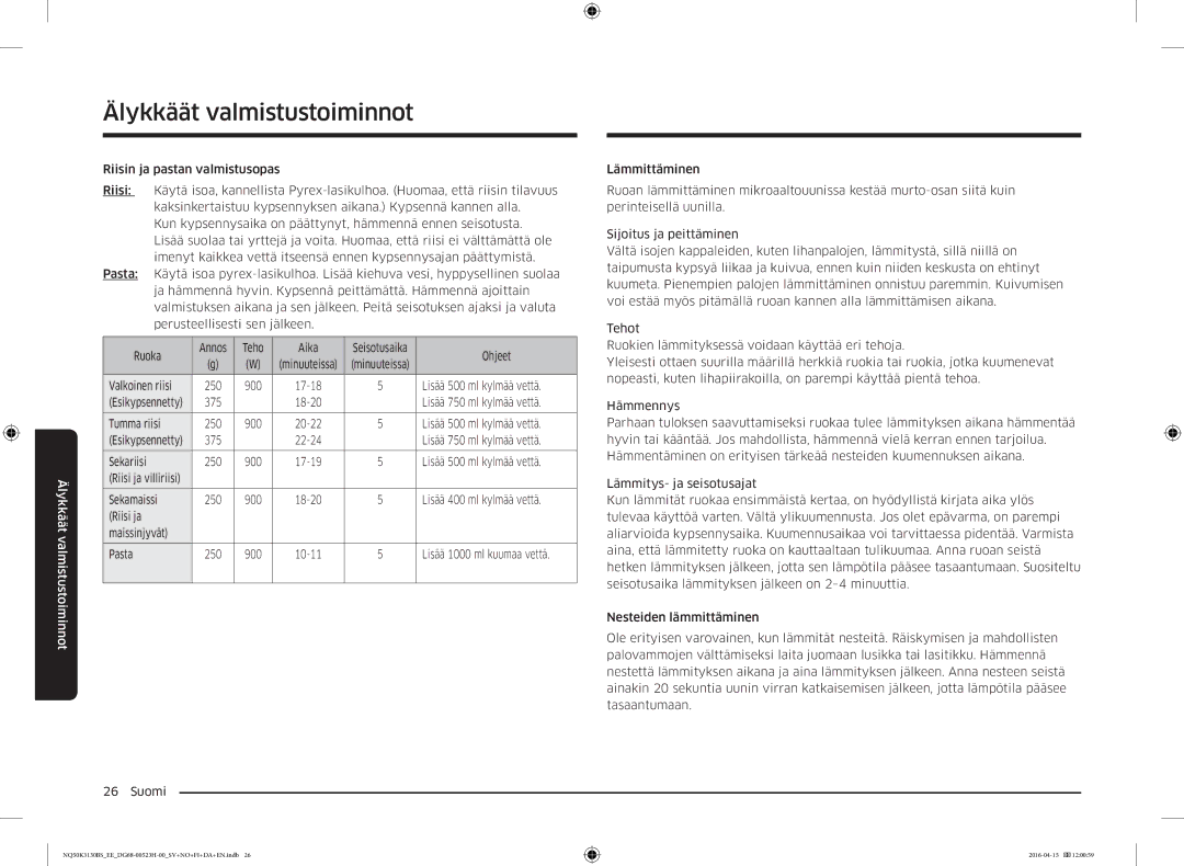 Samsung NQ50K3130BS/EE manual Teho Aika 