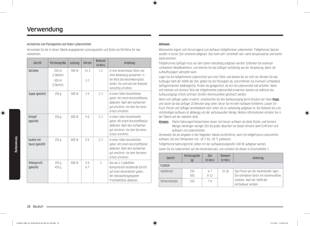 Samsung NQ50K3130BS/EG, NQ50K3130BS/EF manual Fleisch 