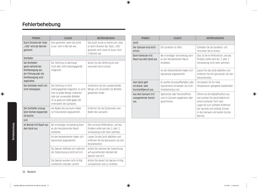 Samsung NQ50K3130BS/EG manual Zuvor nicht in Betrieb war, Gestartet, Drehteller Der Drehteller Der Drehring ist überhaupt 