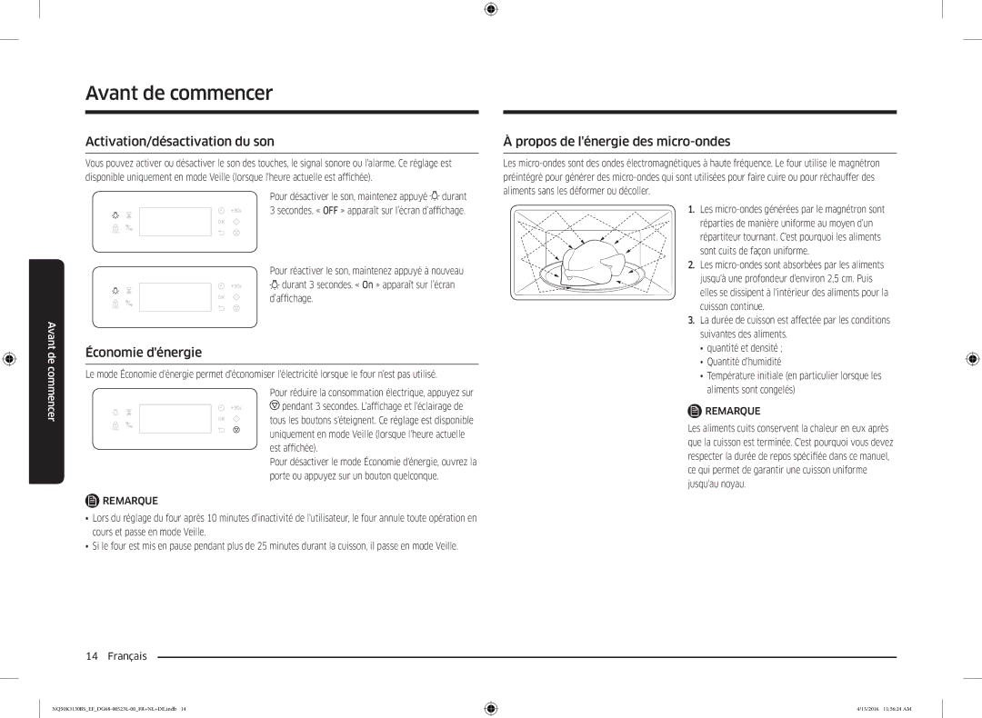 Samsung NQ50K3130BS/EG manual Activation/désactivation du son, Économie dénergie, Propos de lénergie des micro-ondes 