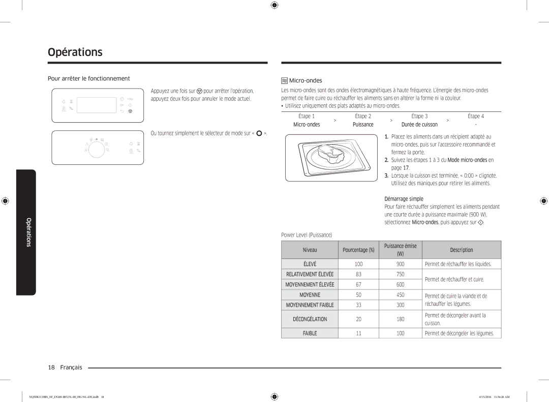 Samsung NQ50K3130BS/EG Utilisez uniquement des plats adaptés au micro-ondes, Étape, 900, Permet de réchauffer et cuire 