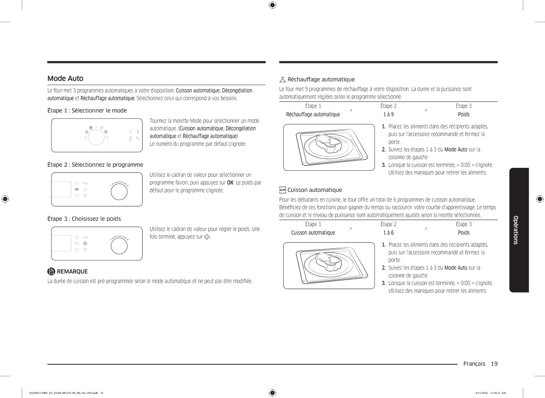 Samsung NQ50K3130BS/EF, NQ50K3130BS/EG manual Mode Auto, Cuisson automatique, Poids 