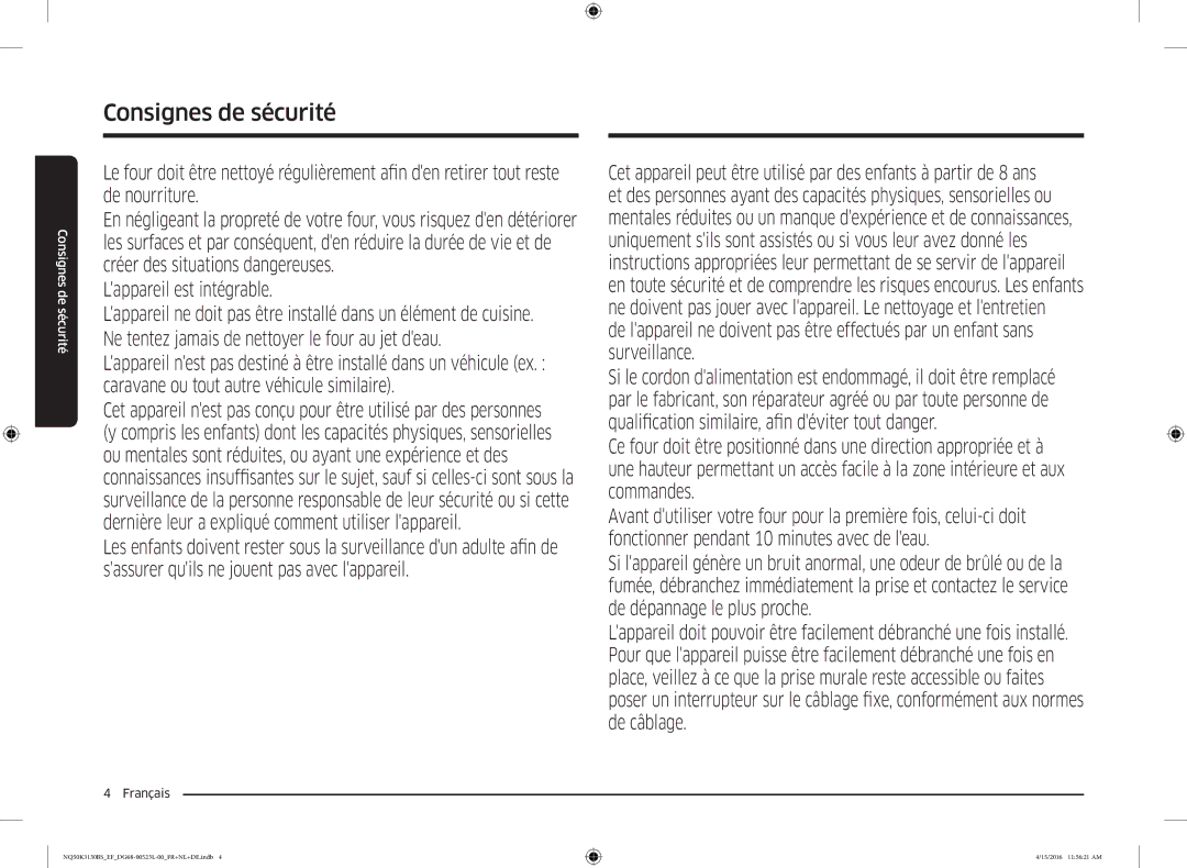 Samsung NQ50K3130BS/EG, NQ50K3130BS/EF manual Consignes de sécurité 