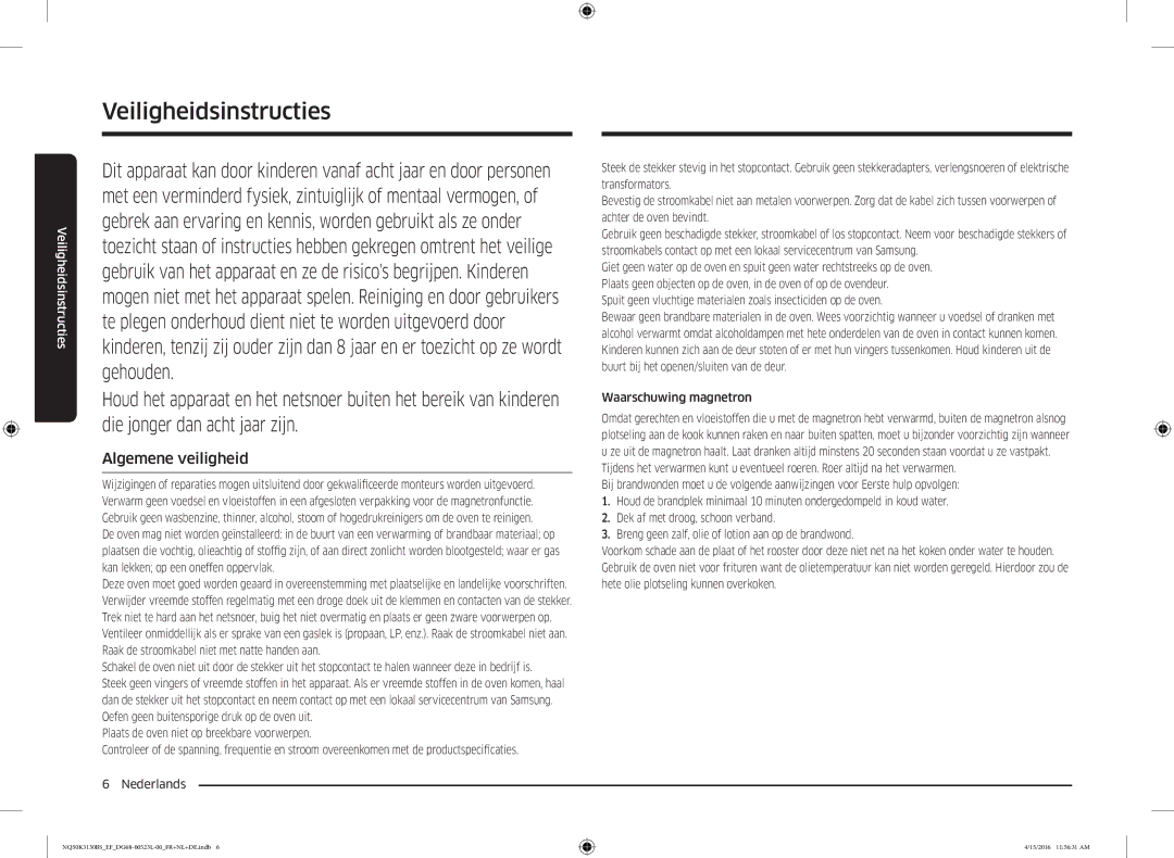 Samsung NQ50K3130BS/EG, NQ50K3130BS/EF manual Algemene veiligheid, Waarschuwing magnetron 