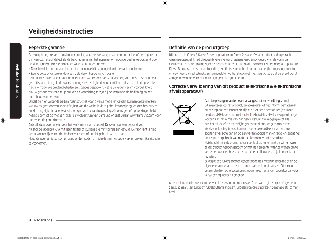 Samsung NQ50K3130BS/EG, NQ50K3130BS/EF manual Beperkte garantie, Definitie van de productgroep 