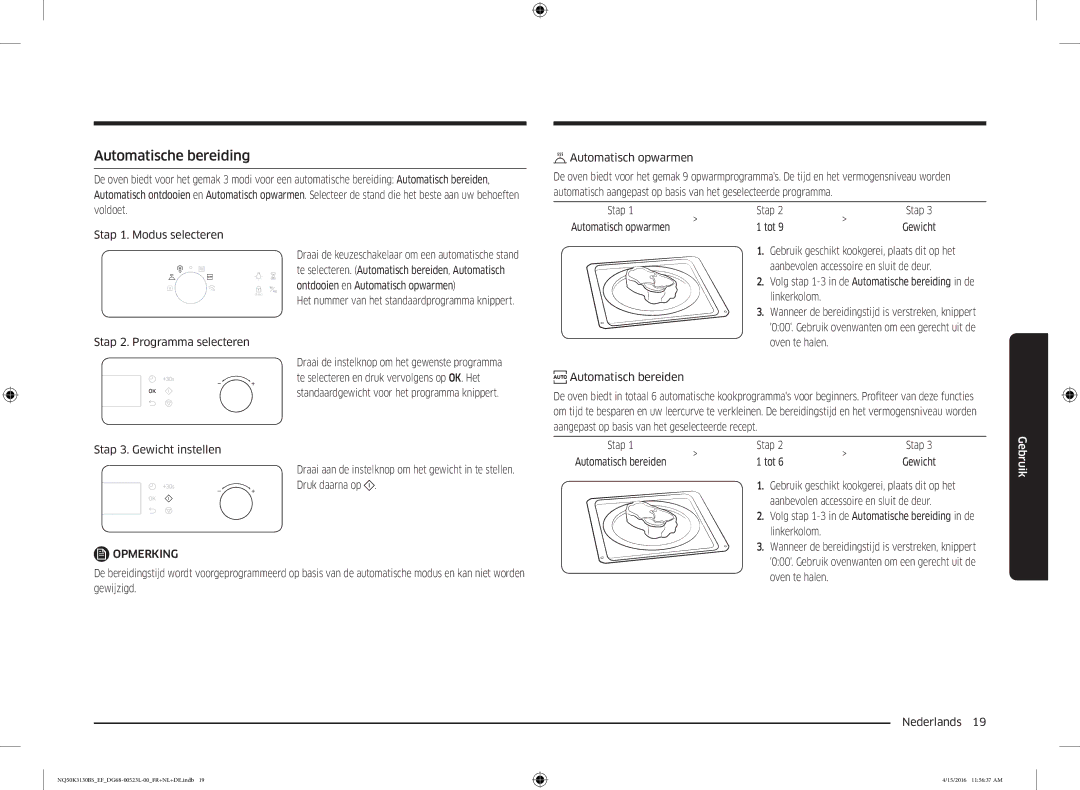 Samsung NQ50K3130BS/EF, NQ50K3130BS/EG manual Automatische bereiding, Stap, Tot 