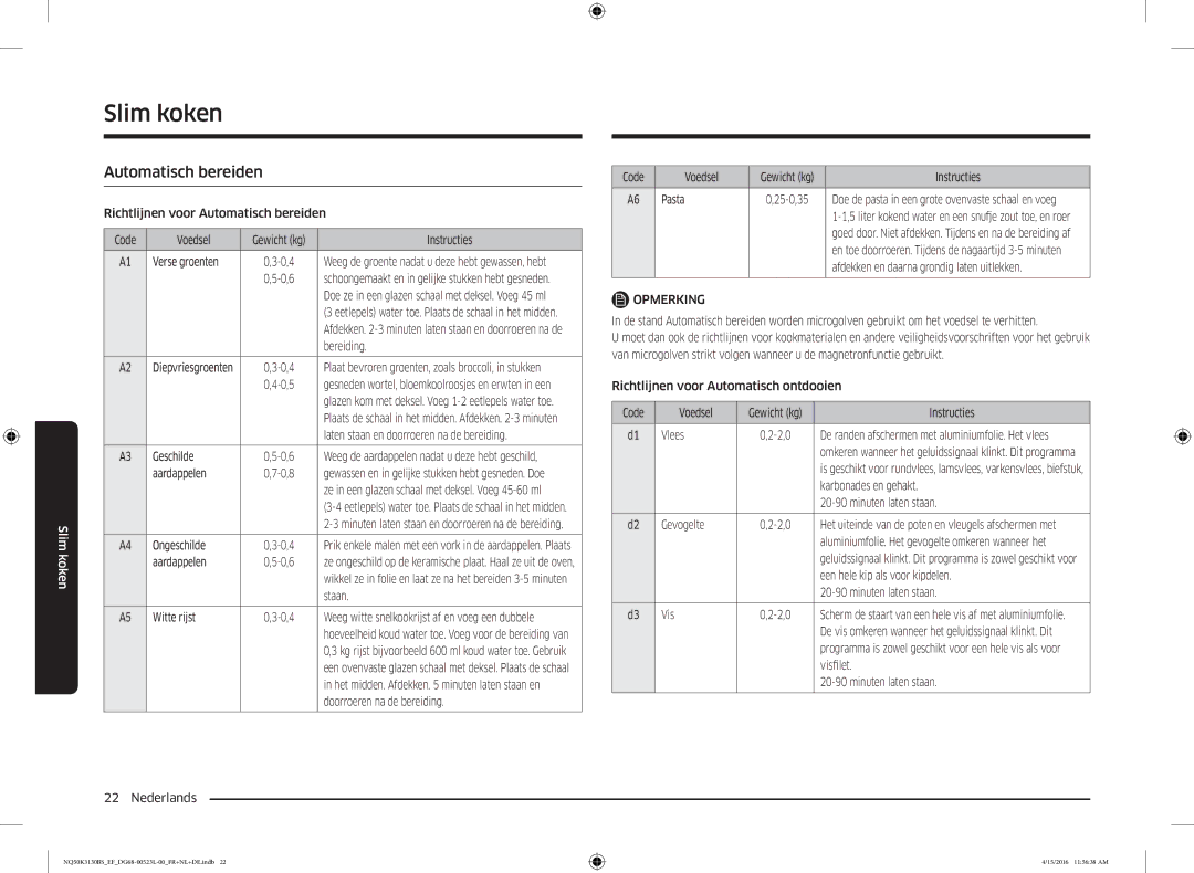 Samsung NQ50K3130BS/EG, NQ50K3130BS/EF manual Slim koken, Automatisch bereiden 