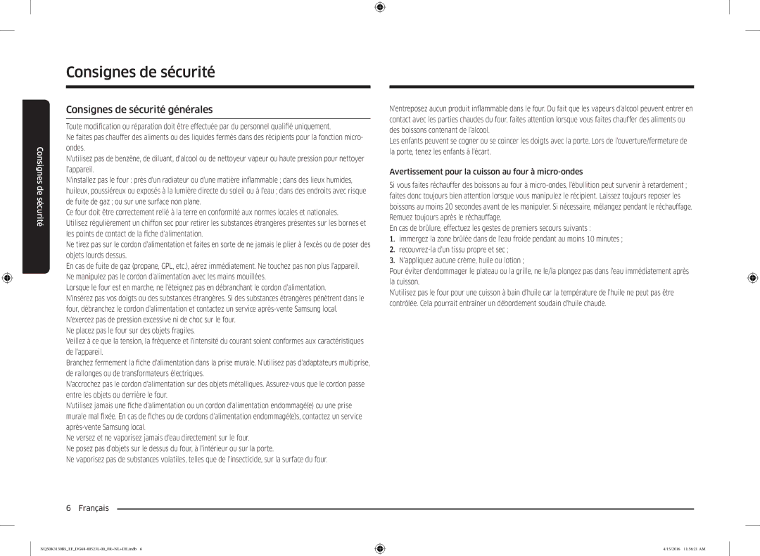 Samsung NQ50K3130BS/EG, NQ50K3130BS/EF manual Consignes de sécurité générales 