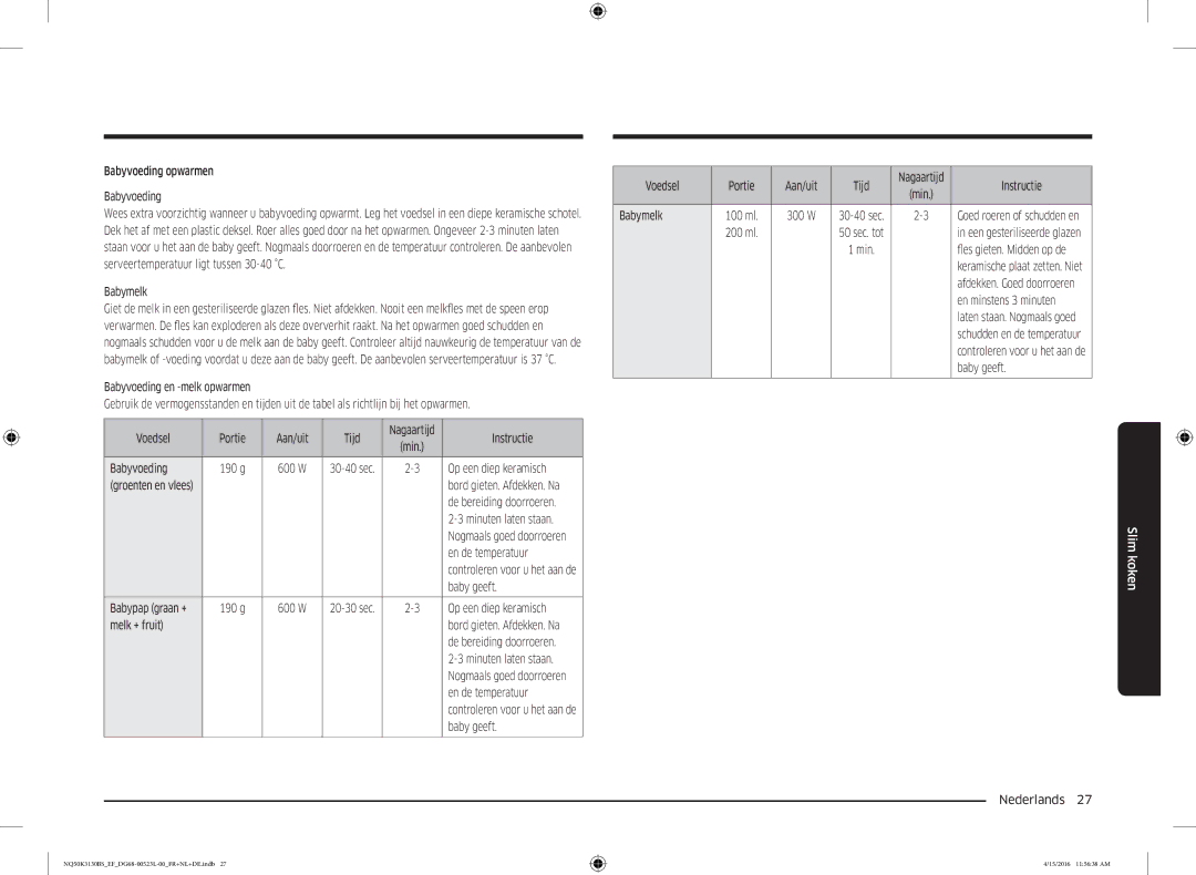 Samsung NQ50K3130BS/EF Babyvoeding opwarmen, Instructie, Babyvoeding 190 g, Op een diep keramisch, De bereiding doorroeren 
