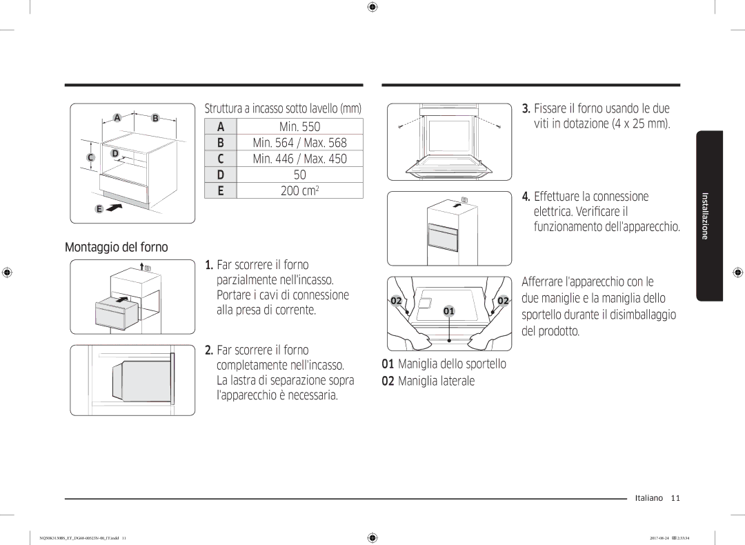 Samsung NQ50K3130BS/ET manual Montaggio del forno 