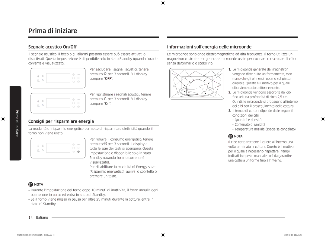 Samsung NQ50K3130BS/ET Segnale acustico On/Off, Consigli per risparmiare energia, Informazioni sullenergia delle microonde 