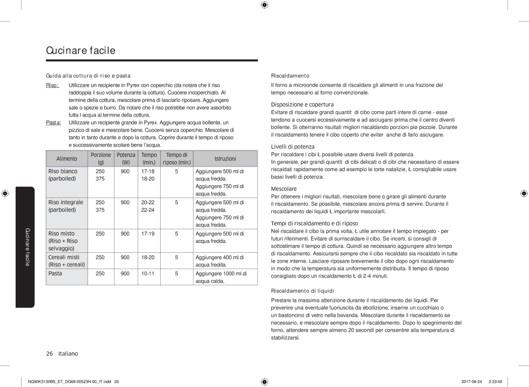 Samsung NQ50K3130BS/ET manual Cucinare facile 