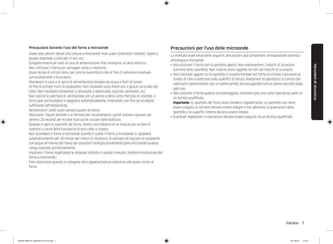 Samsung NQ50K3130BS/ET manual Precauzioni per luso delle microonde 