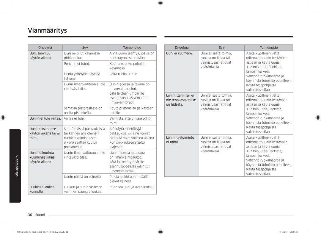 Samsung NQ50K5130BS/EE manual Vianmääritys 