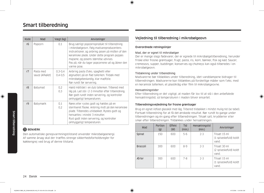 Samsung NQ50K5130BS/EE manual Vejledning til tilberedning i mikrobølgeovn 