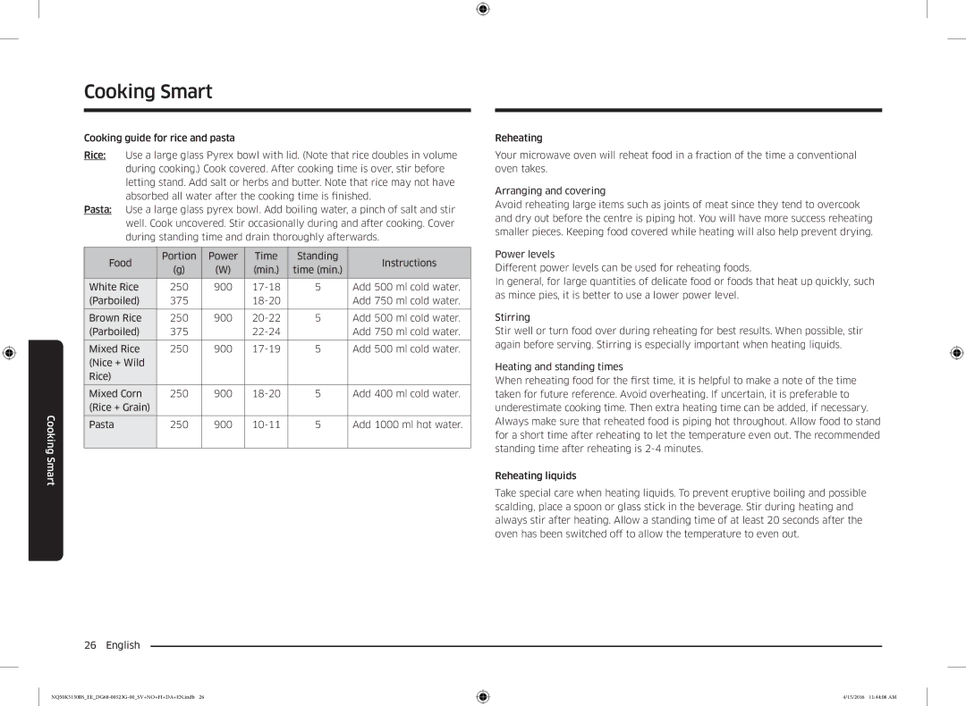 Samsung NQ50K5130BS/EE manual Cooking Smart 