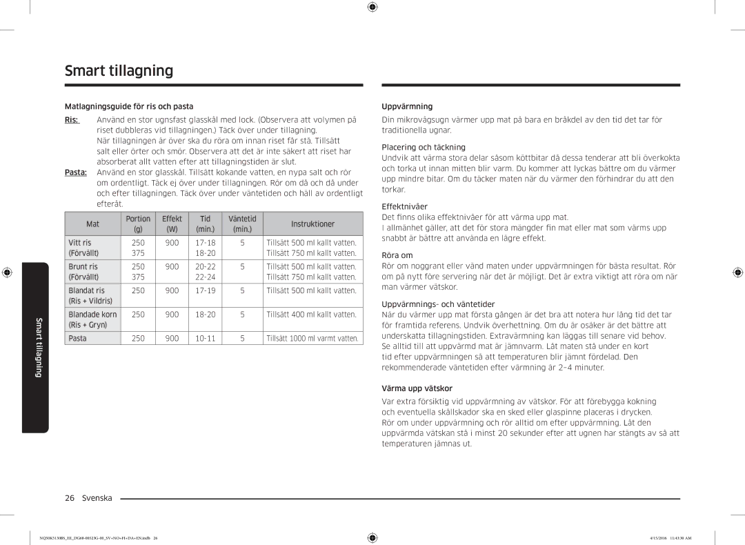 Samsung NQ50K5130BS/EE manual Smart tillagning 