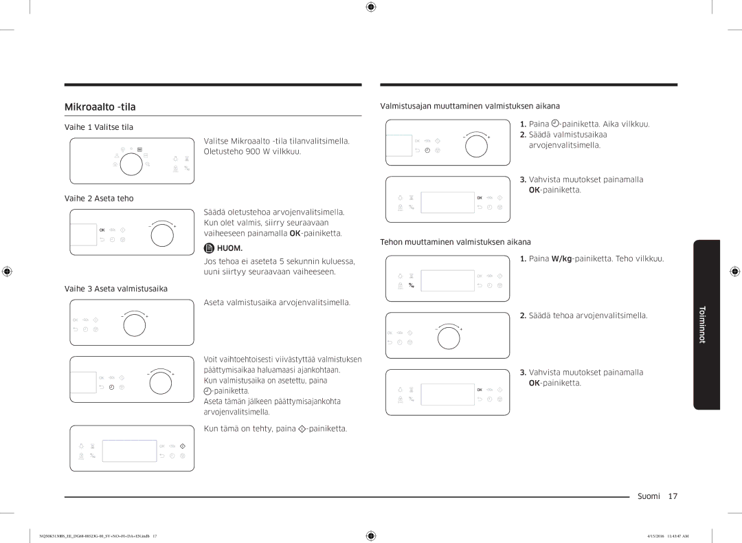 Samsung NQ50K5130BS/EE manual Mikroaalto -tila, Huom 