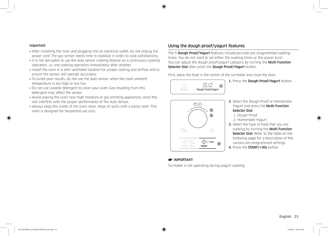 Samsung NQ50K5130BS/EF manual Using the dough proof/yogurt features 