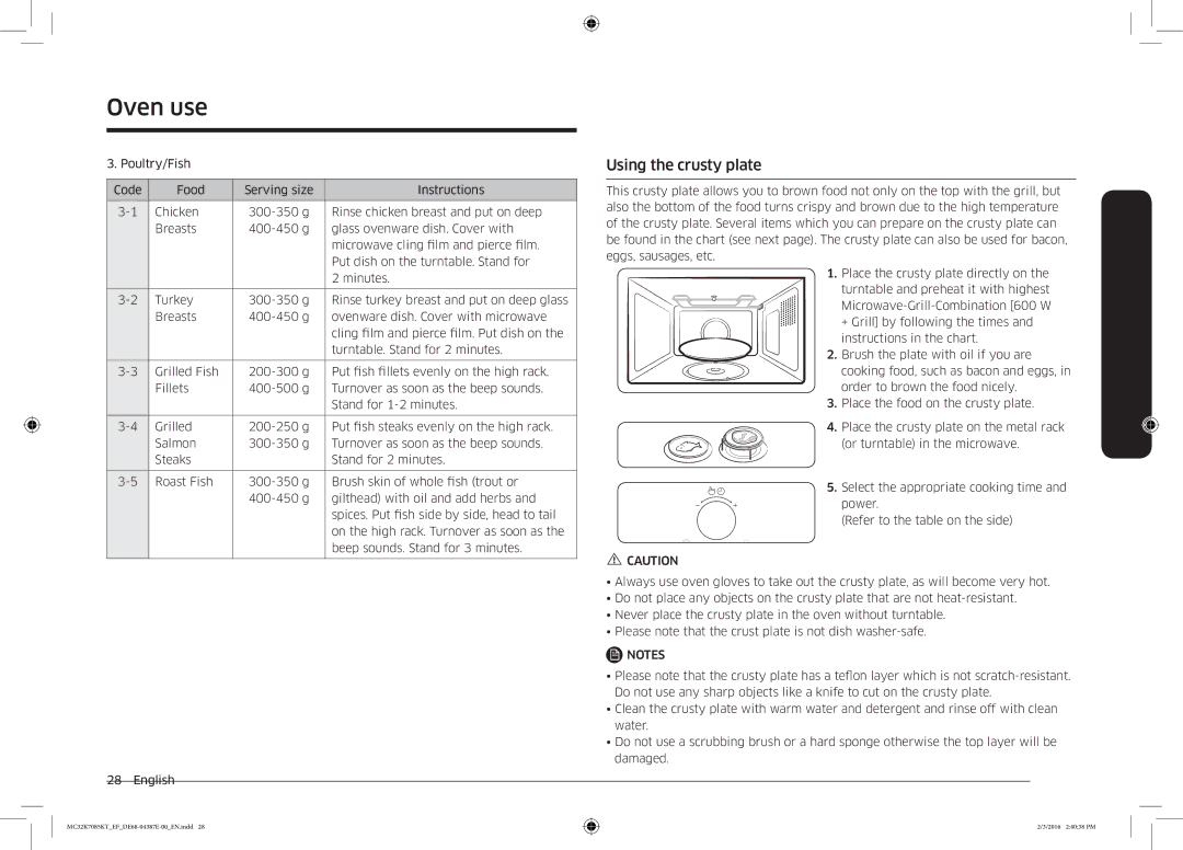 Samsung NQ50K5130BS/EF manual Using the crusty plate 