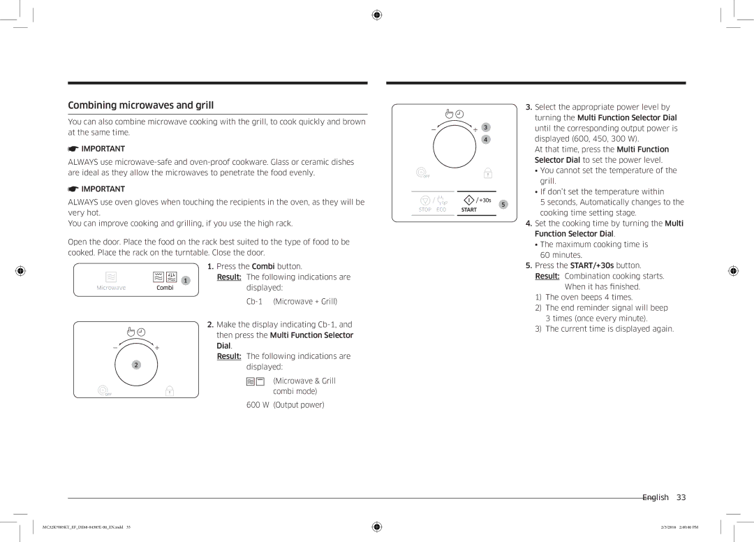 Samsung NQ50K5130BS/EF manual Combining microwaves and grill, Use 