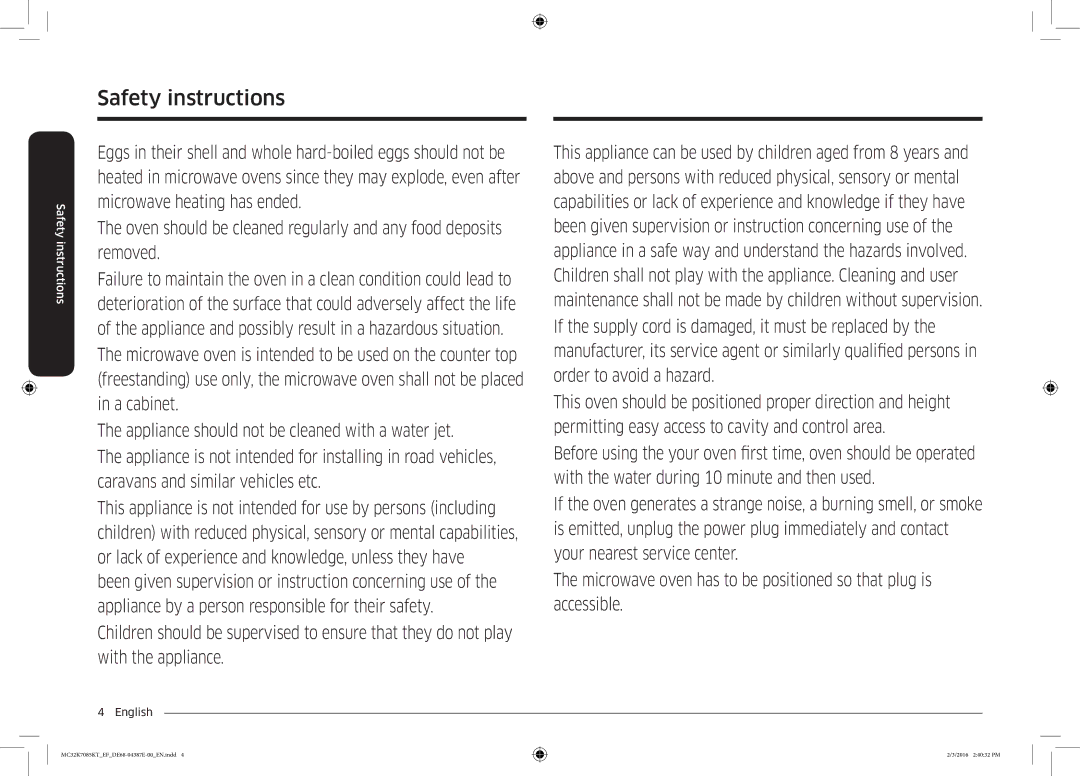 Samsung NQ50K5130BS/EF manual Safety instructions 