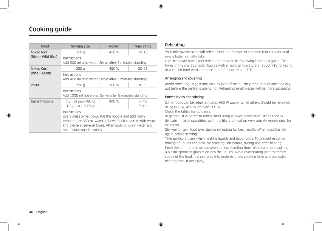 Samsung NQ50K5130BS/EF manual Reheating 