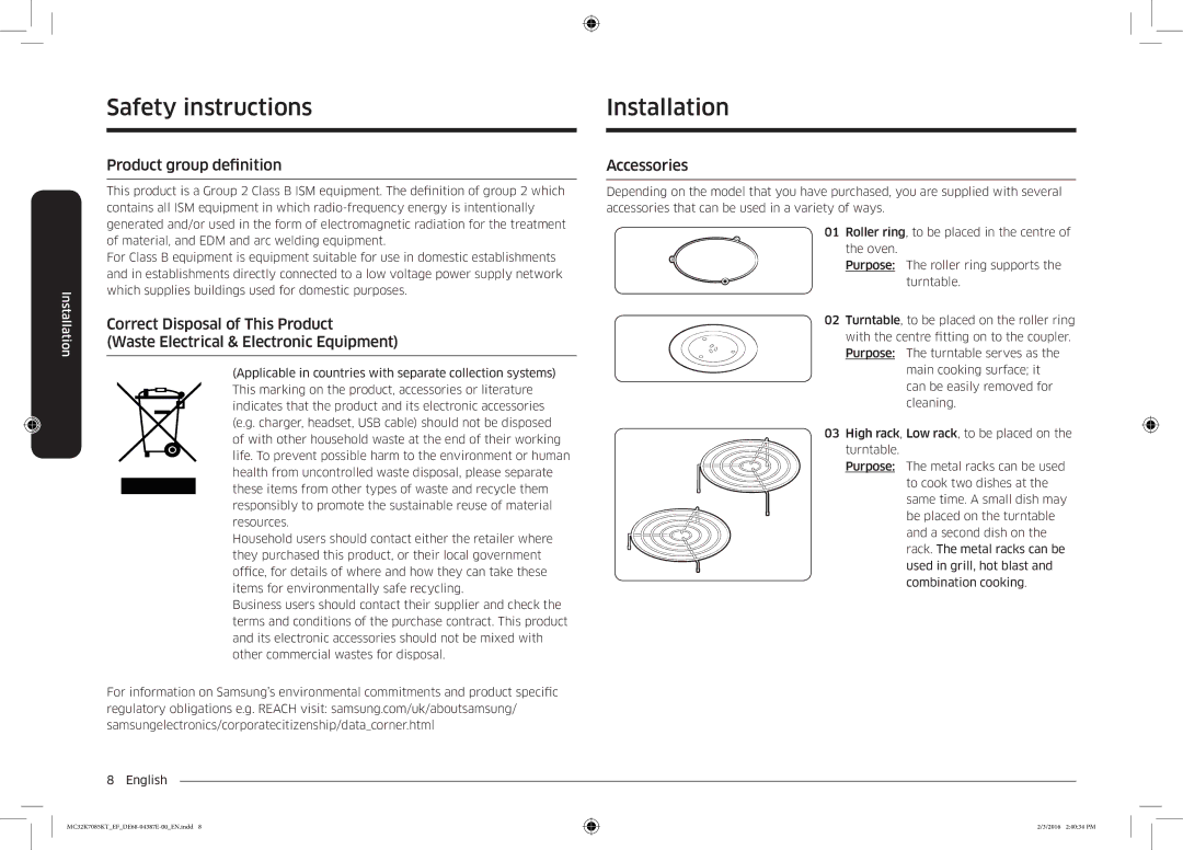 Samsung NQ50K5130BS/EF manual Installation, Product group definition, Accessories 