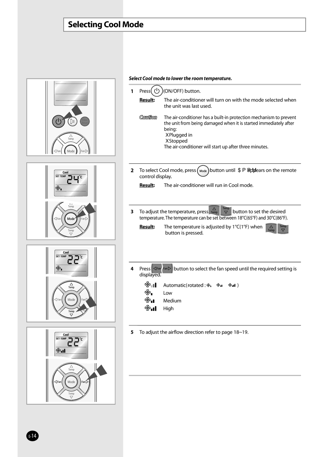 Samsung NS052NHXEA, NS035NHXEA, NS070NHXEA, NS026NHXEA Selecting Cool Mode, Select Cool mode to lower the room temperature 