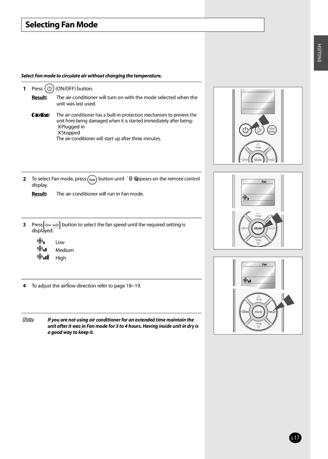 Samsung NS070NHXEA, NS035NHXEA, NS052NHXEA, NS026NHXEA manual Selecting Fan Mode 