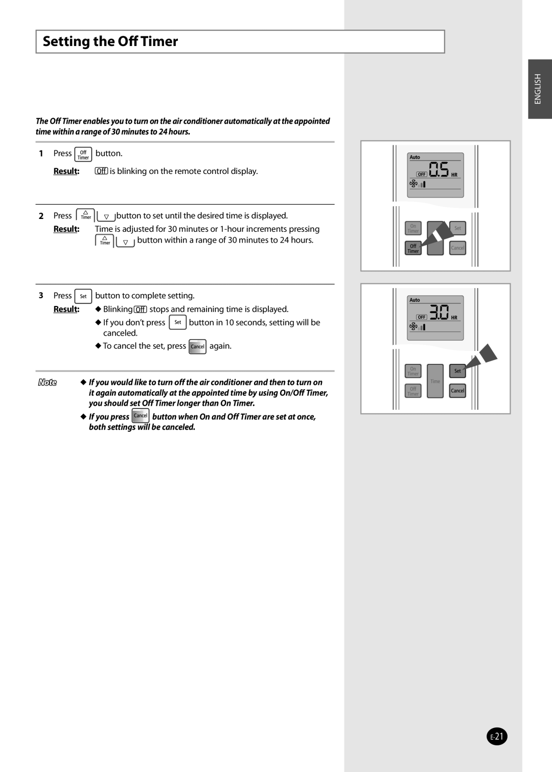 Samsung NS070NHXEA, NS035NHXEA, NS052NHXEA, NS026NHXEA manual Setting the Oﬀ Timer 