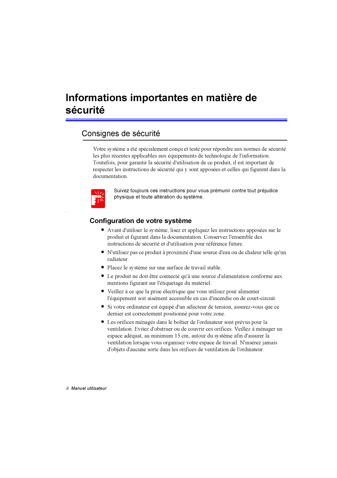 Samsung NT10FK02DV/SEF manual Informations importantes en matière de sécurité, Consignes de sécurité 