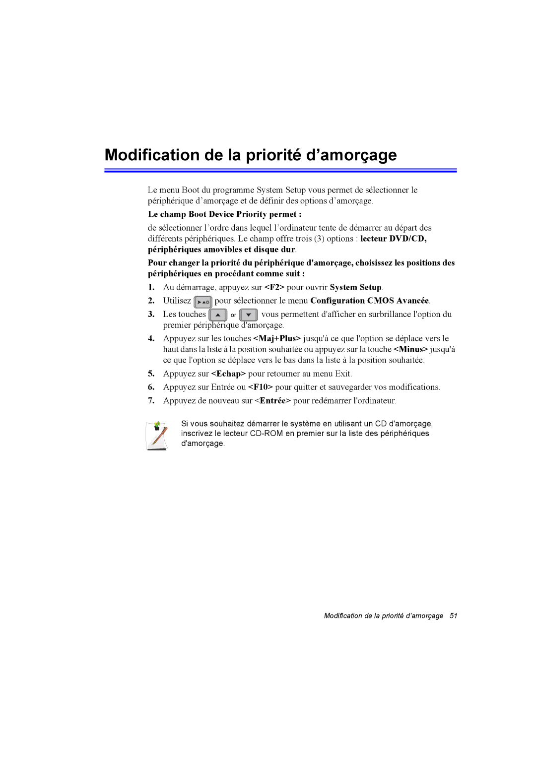 Samsung NT10FK02DV/SEF manual Modification de la priorité d’amorçage, Le champ Boot Device Priority permet 