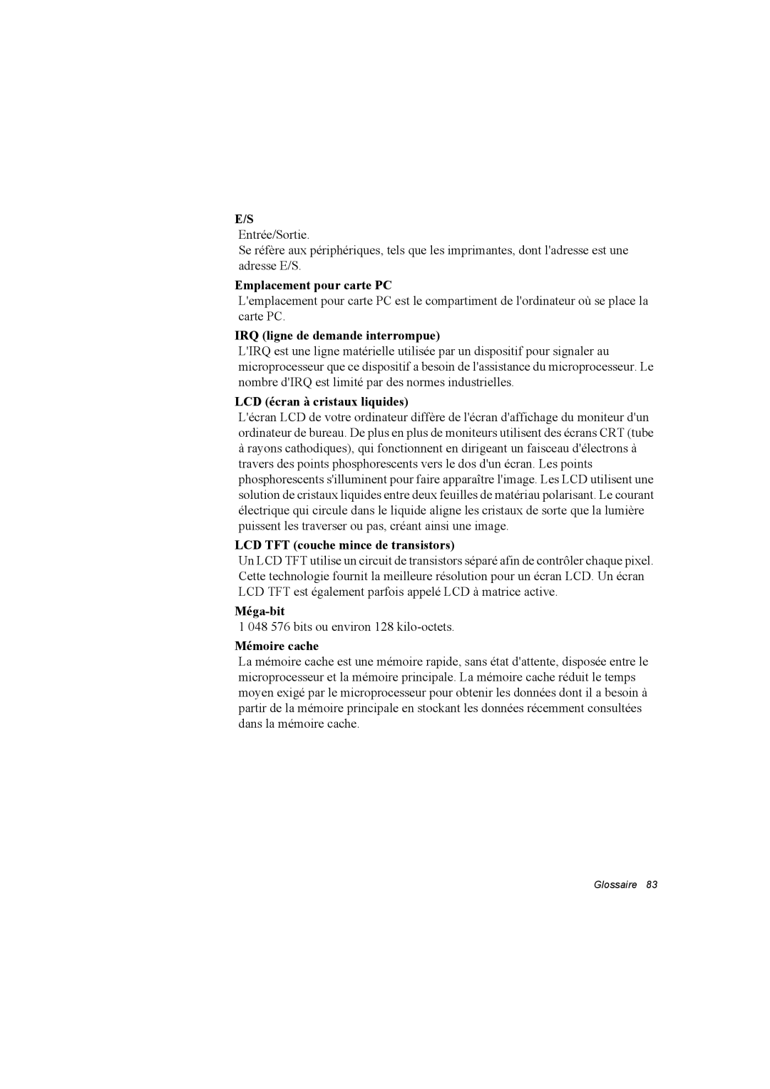 Samsung NT10FK02DV/SEF manual Emplacement pour carte PC, IRQ ligne de demande interrompue, LCD écran à cristaux liquides 