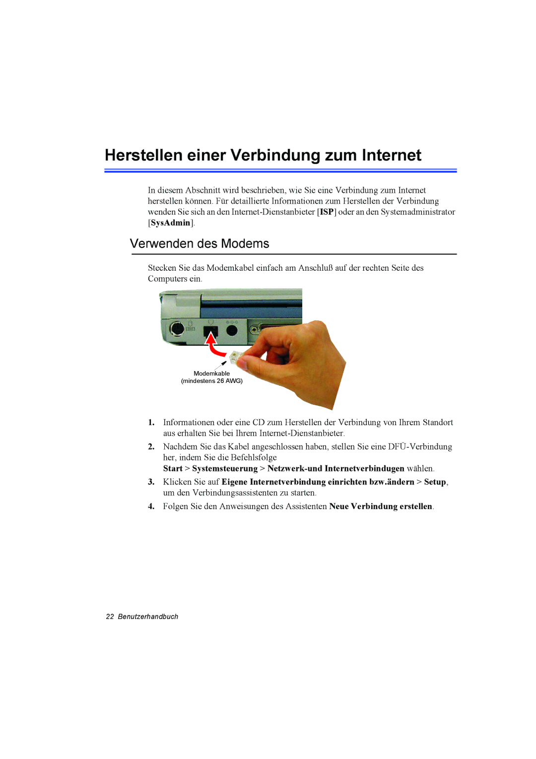 Samsung NT10FK042B/SEG, NT10FP014K/SEG, NT10FK03DR/SEG manual Herstellen einer Verbindung zum Internet, Verwenden des Modems 