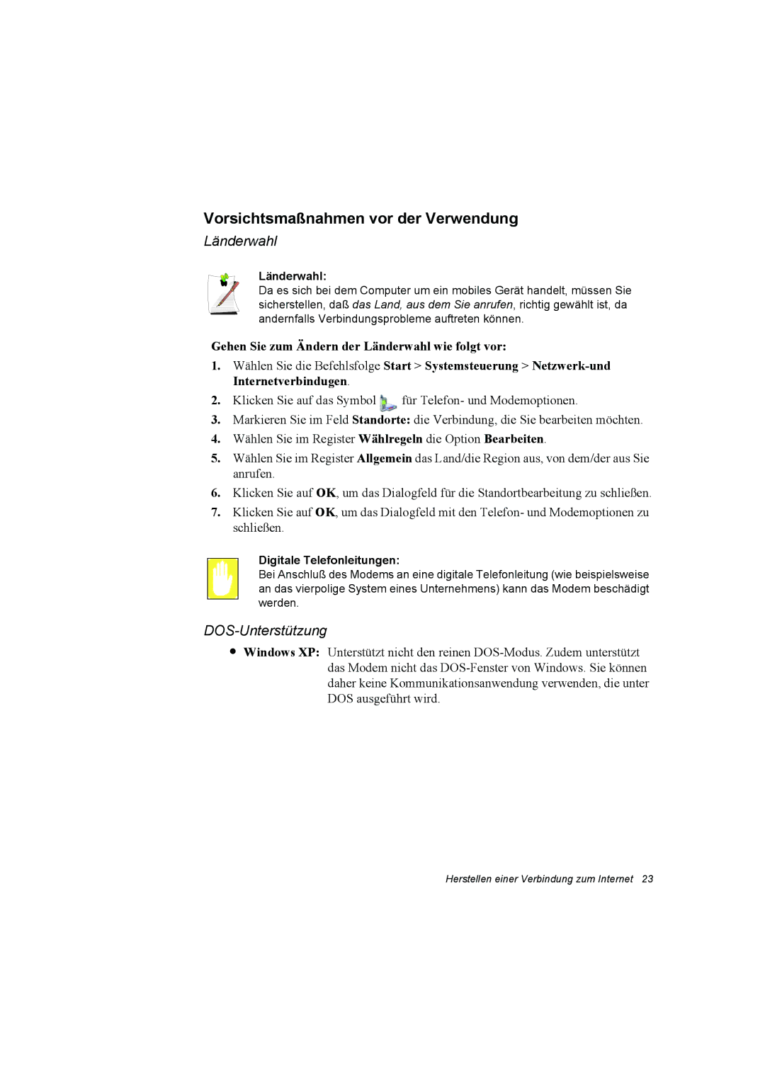 Samsung NT10FP042B/SEG, NT10FP014K/SEG manual Vorsichtsmaßnahmen vor der Verwendung, Länderwahl, Digitale Telefonleitungen 