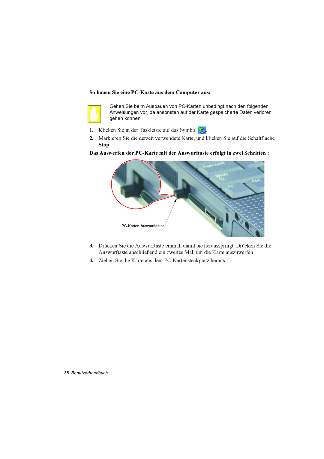 Samsung NT10FP03DR/SEG, NT10FP014K/SEG, NT10FK03DR/SEG, NT10FP01WX/SEG manual So bauen Sie eine PC-Karte aus dem Computer aus 