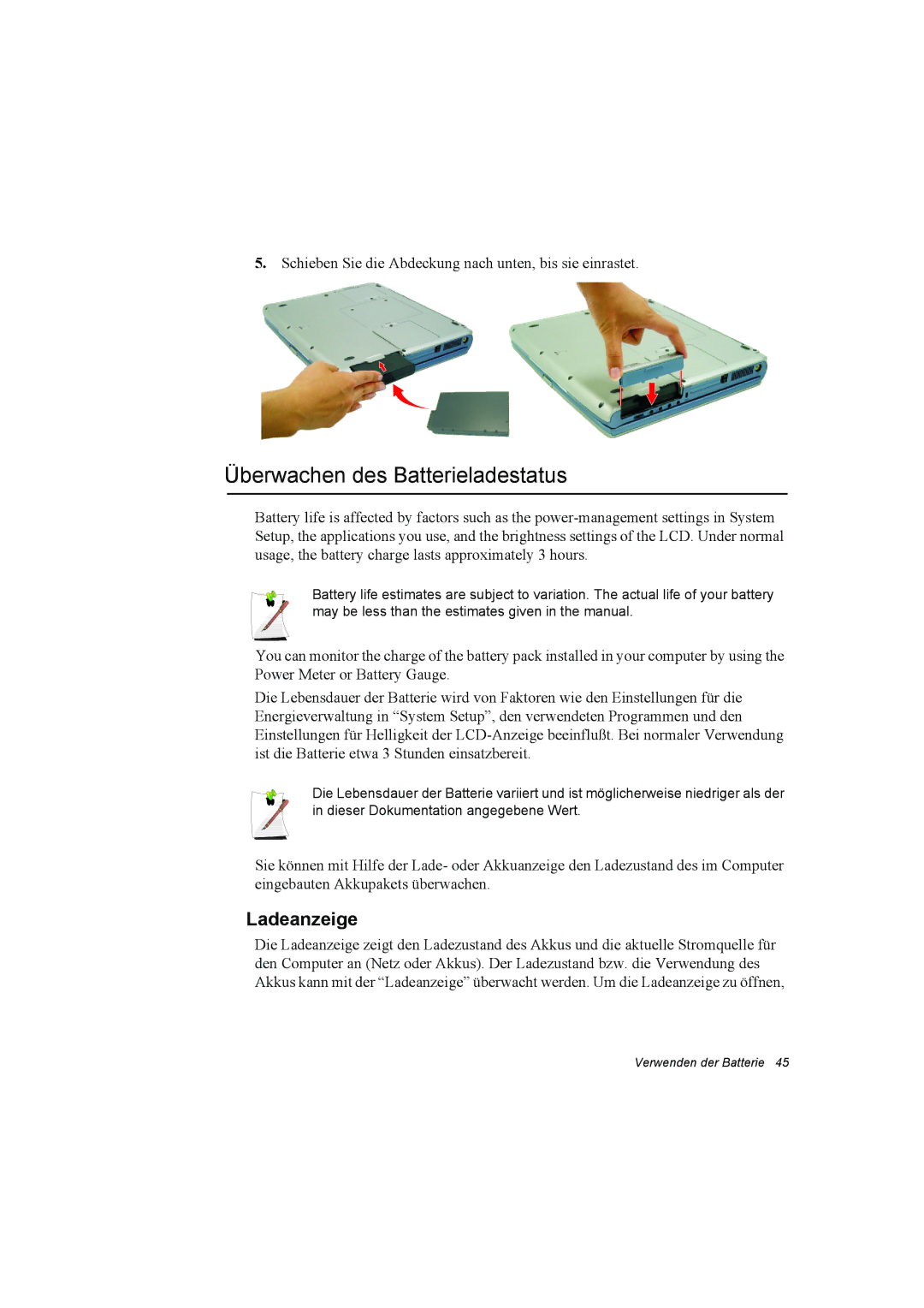 Samsung NT10FP01WX/SEG, NT10FP014K/SEG, NT10FK03DR/SEG, NT10FP03DR/SEG manual Überwachen des Batterieladestatus, Ladeanzeige 