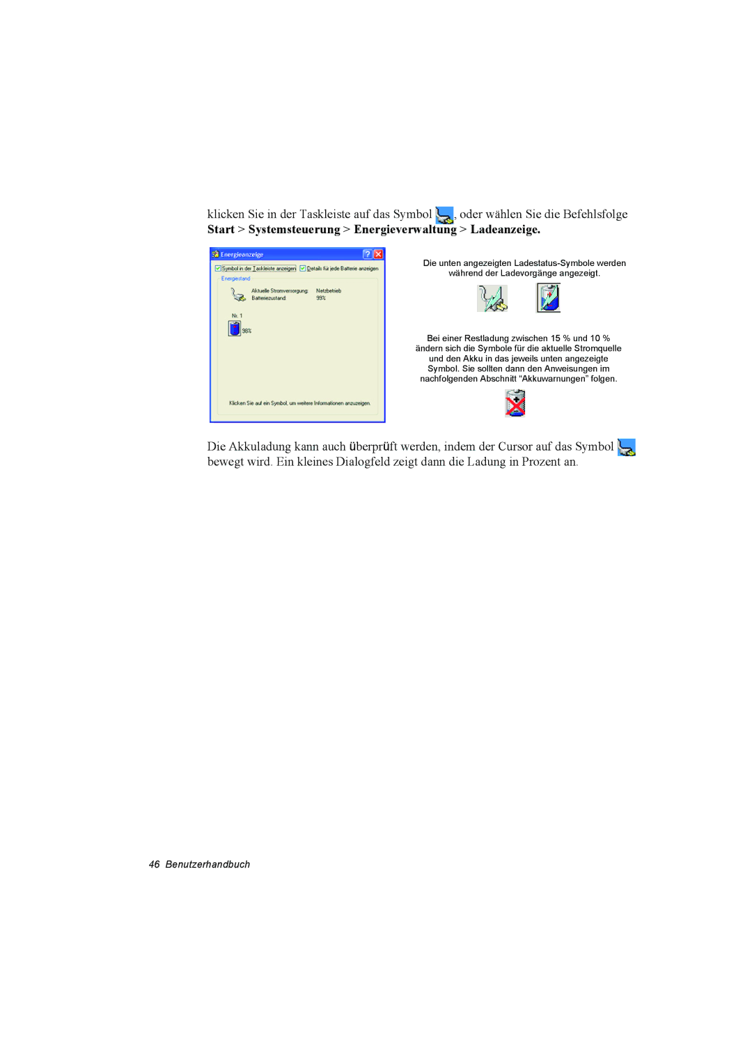 Samsung NT10FK042B/SEG, NT10FP014K/SEG, NT10FK03DR/SEG, NT10FP03DR/SEG Start Systemsteuerung Energieverwaltung Ladeanzeige 