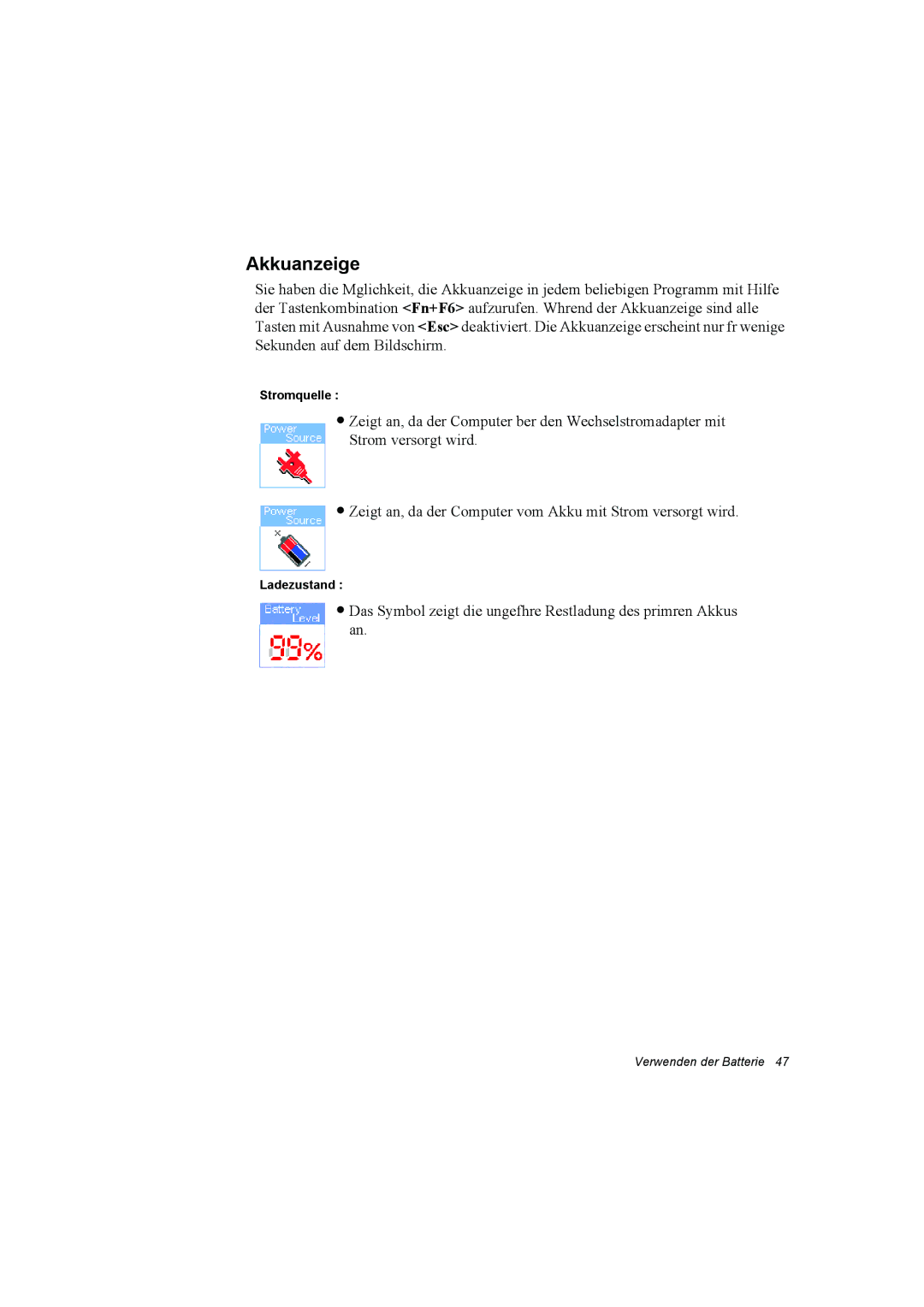 Samsung NT10FP042B/SEG, NT10FP014K/SEG, NT10FK03DR/SEG, NT10FP03DR/SEG, NT10FP01WX/SEG, NT10FK042B/SEG manual Akkuanzeige 