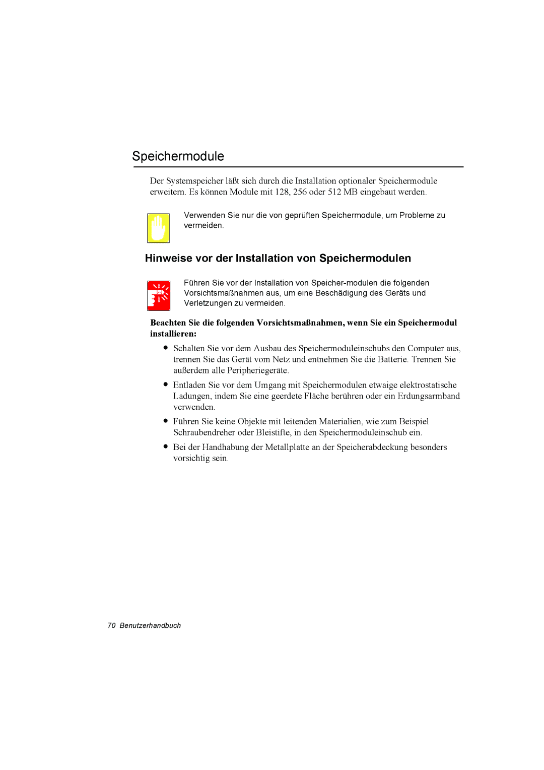 Samsung NT10FK042B/SEG, NT10FP014K/SEG, NT10FK03DR/SEG, NT10FP03DR/SEG Hinweise vor der Installation von Speichermodulen 