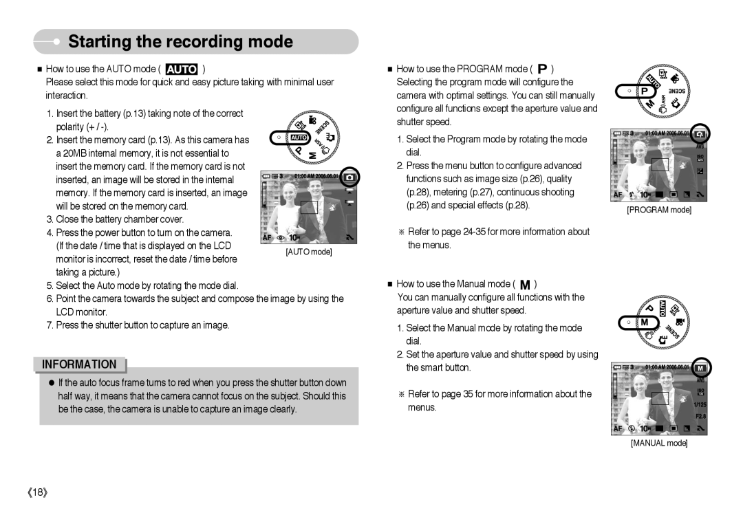 Samsung EC-NV10ZBBB/E2, EC-NV10ZBBD/FR, EC-NV10ZBBL/E1, EC-NV10ZBBC/FR, EC-NV10ZBBB/FR, NV-10 manual Starting the recording mode 