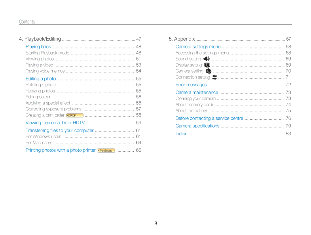 Samsung NV100HD user manual Contents 