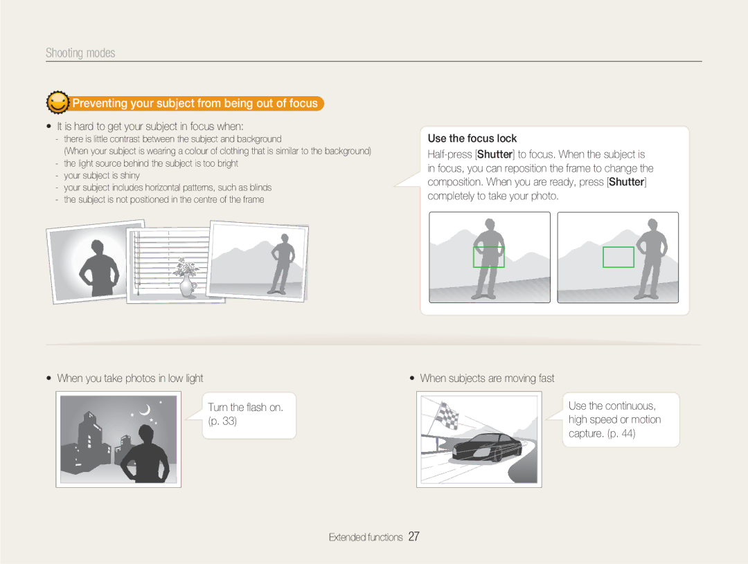 Samsung NV100HD user manual Preventing your subject from being out of focus, It is hard to get your subject in focus when 