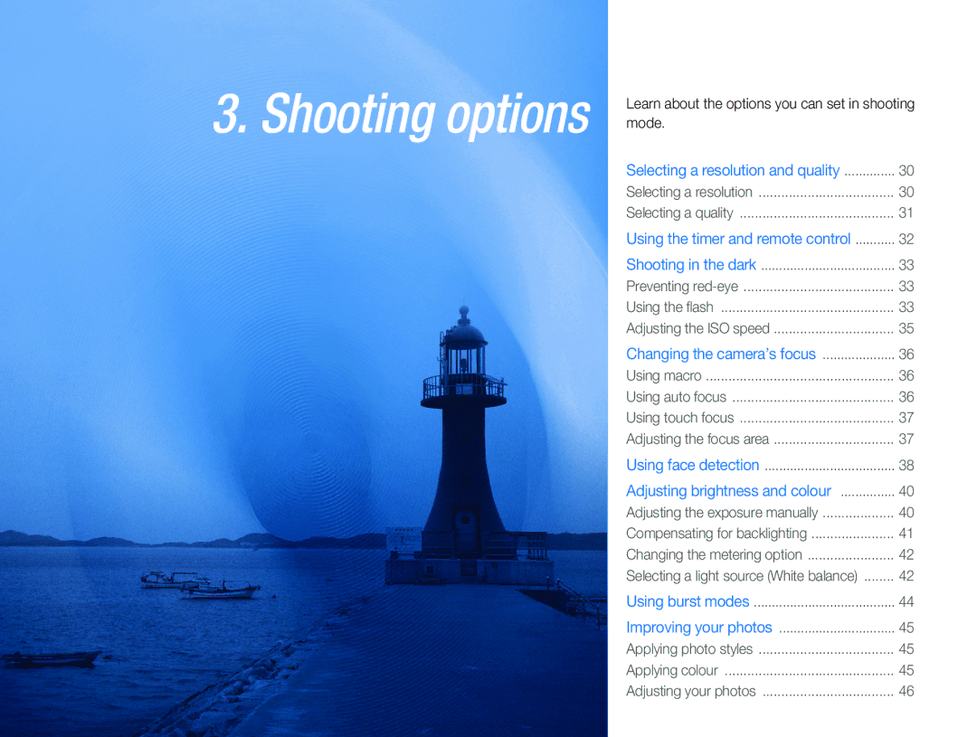 Samsung NV100HD user manual Shooting options 